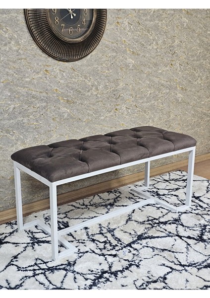 Beyaz Boyalı - L - Ayaklı 100 cm x 38 cm Oturak - Bench - Makyaj Taburesi - Makyaj Oturak Kahverengi Renk 100 x 40 Boyut/ebat