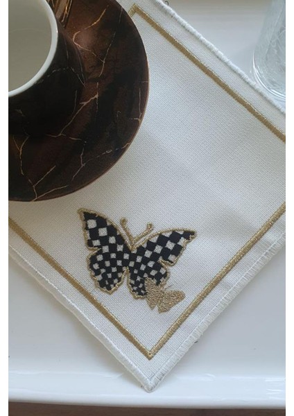 Kelebek Nakışlı Keten Kare Bardak Altlığı Seti 6 Lı fiyatları