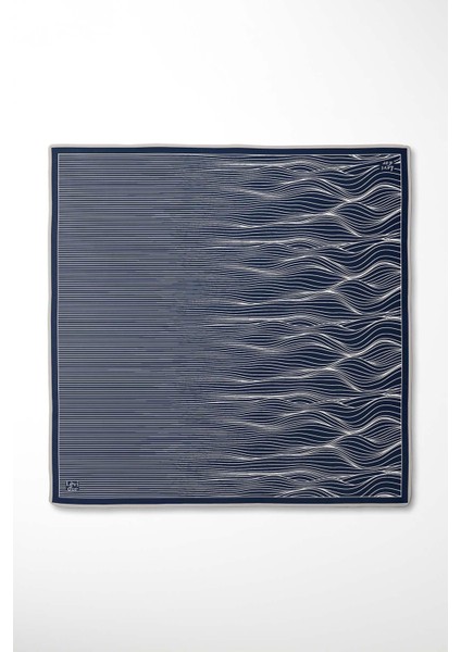 Lacivert-Gri Çizgi Desen Twill Ipek Eşarp