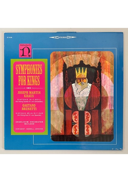 Joseph Martin Kraus, Gaetano Brunetti, Angelicum Orchestra Of Milan Newell Jenkins Symphonies For Kings Lp Plak (Orijinal 1967 Dönem Alman Baskı Plak)