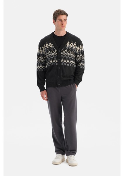 Antrasıt Erkek Yılbaşı Desenli Triko Hırka fırsatları