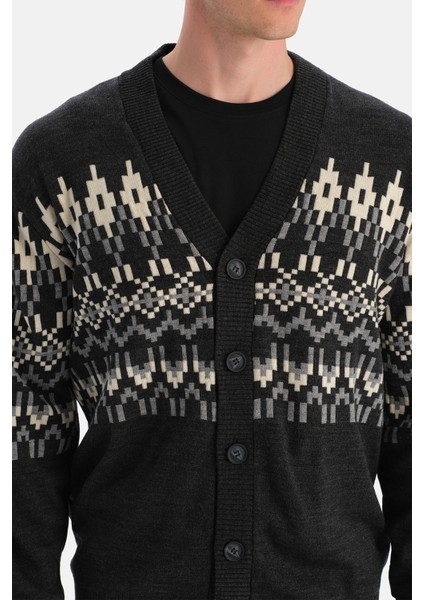 Antrasıt Erkek Yılbaşı Desenli Triko Hırka indirimleri