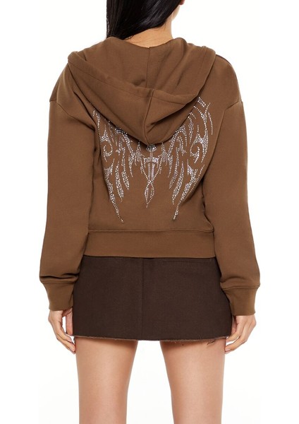 Taşlı Kanat Desenli Sweatshirt fırsatları