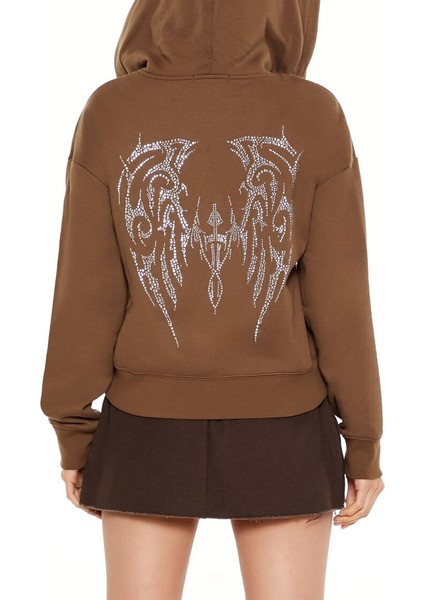 Taşlı Kanat Desenli Sweatshirt