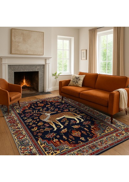 Lacivert ve Kırmızı Hayvan Figürlü Salon Halısı, Makinede Yıkanabilir Polyester Halı fiyatları