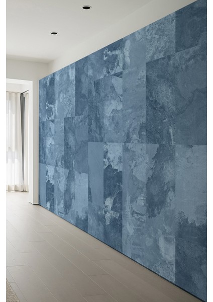 Mavi Doğal Taş Görünümlü Tekstil Duvar Kağıdı