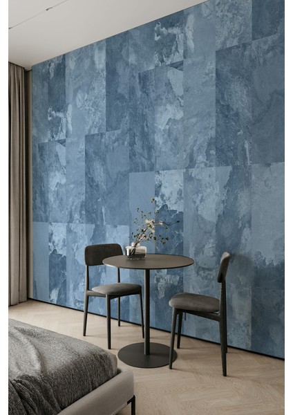 Mavi Doğal Taş Görünümlü Tekstil Duvar Kağıdı fiyatları