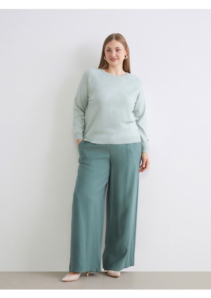 Yeni Sezon Beli Lastikli Geniş Paça Kadın Pantolon fiyatları