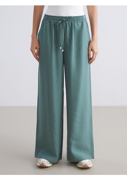 Yeni Sezon Beli Lastikli Geniş Paça Kadın Pantolon modelleri