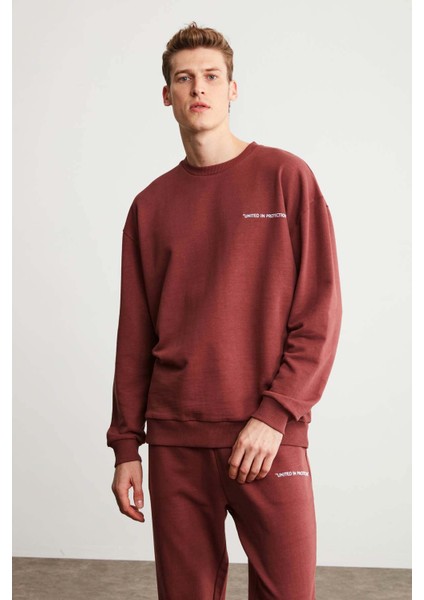 Marshall Erkek Pamuklu Içi Polarlı Nakışlı Relaxed Bordo Eşofman Takımı