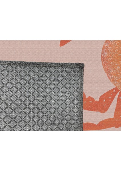 Pembe Zeminli Yengeç Desenli Çocuk Odası Halısı, Kaymaz Taban, Eğlenceli ve Dekoratif