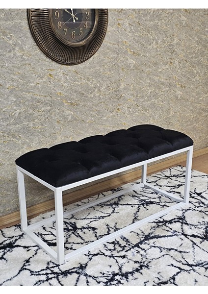 Beyaz Boyalı Diktörtgen 100 cm x 40 cm Oturak Puf - Bench - Makyaj Oturağı - Oturak Siyah Renk 100 x 40 Boyut/ebat