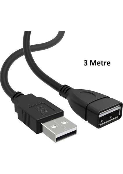 3 Metre USB Uzatma Kablosu 3m Erkek – Dişi ( LED -Işıldak -Oyun Kolu-Kamera-Vb) Yüksek Hızlı Uzatma Kablosu