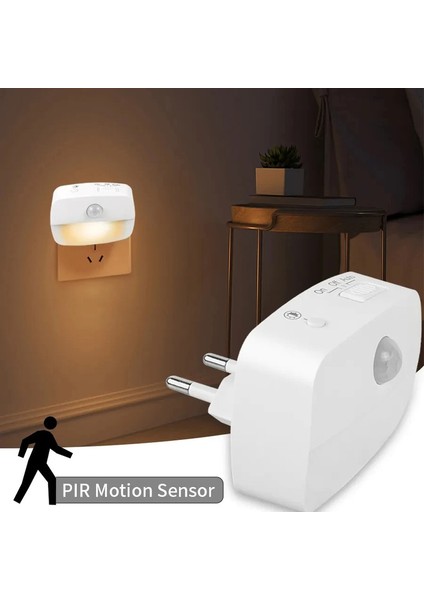 LED Gece Işık Hareket Sensörü Işık 220V Ab Akıllı Hareket Sensörü Işık Işık Sıcak ve Beyaz Işık Çift Renkli Gece Lampcolor: 1 Adet (Yurt Dışından)
