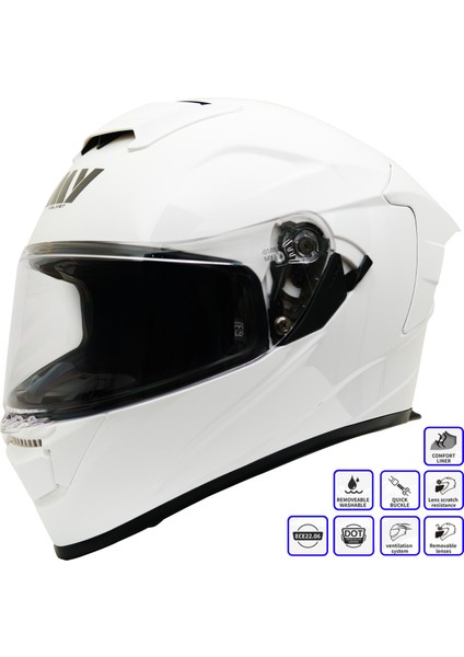Gp My Helmet MKS001-PW Yarış Spoiler Güneş Vizörlü Şeffaf Full Face Motosiklet Kaskı Xl