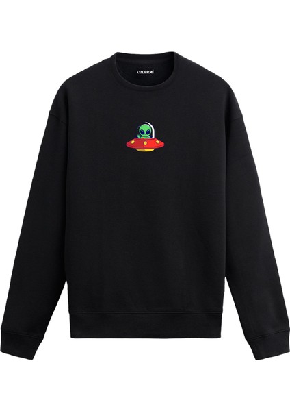 Ufo Içinde Uzaylı Tasarım Baskılı Unisex Sweatshirt
