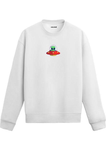 Ufo Içinde Uzaylı Tasarım Baskılı Unisex Sweatshirt