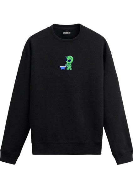 Alışverişte Uzaylı Tasarım Baskılı Unisex Sweatshirt