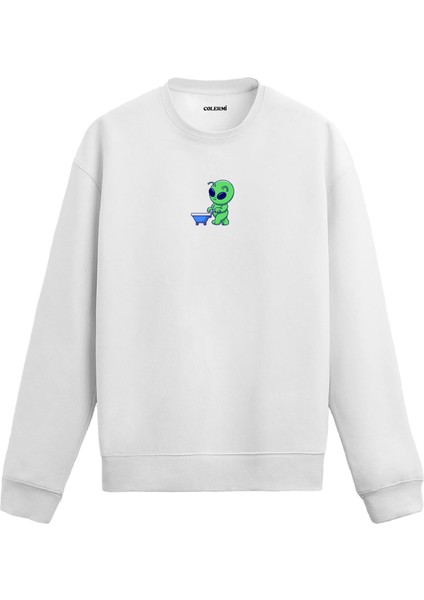 Alışverişte Uzaylı Tasarım Baskılı Unisex Sweatshirt