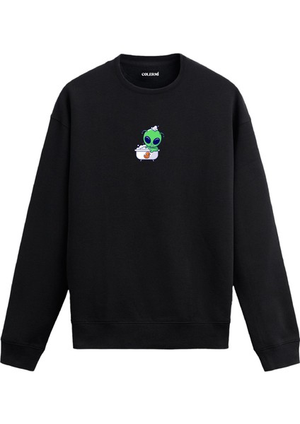 Banyo Yapan Uzaylı Tasarım Baskılı Unisex Sweatshirt
