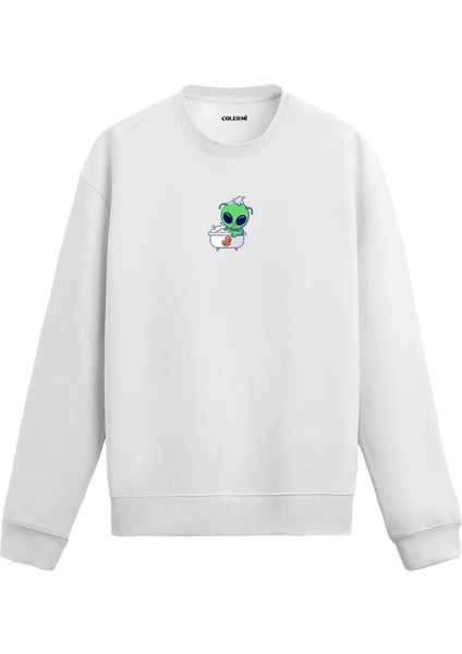 Banyo Yapan Uzaylı Tasarım Baskılı Unisex Sweatshirt