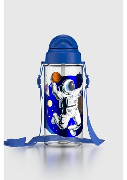 Migo Desenli 500 ml Askılı Pipetli Tritan Çocuk Matara 912004 Mavi