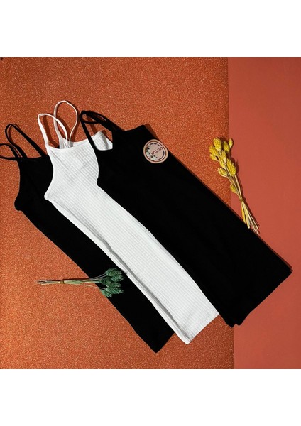 Kadın Atlet- Bluz Pamuklu, Likralı Fitilli 3 Adet Ip Askılı Atlet 2 Siyah 1 Beyaz (Kota)