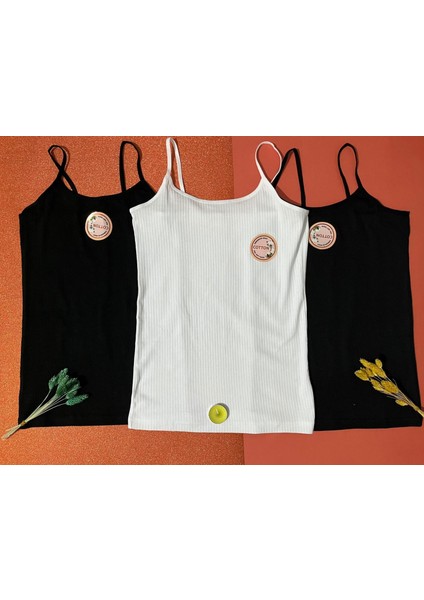 Kadın Atlet- Bluz Pamuklu, Likralı Fitilli 3 Adet Ip Askılı Atlet 2 Siyah 1 Beyaz (Kota) fiyatları