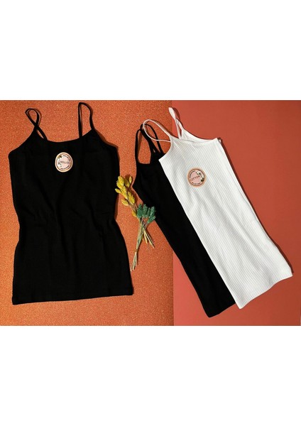 Kadın Atlet- Bluz Pamuklu, Likralı Fitilli 3 Adet Ip Askılı Atlet 2 Siyah 1 Beyaz (Kota) modelleri