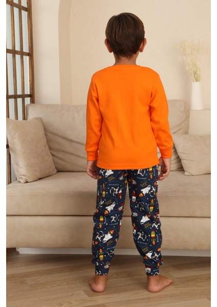 Space Baskılı Erkek Çocuk Pijama takımı - Turuncu fiyatları