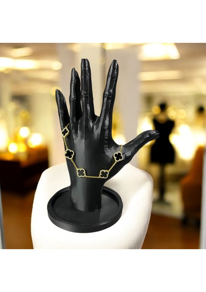 925 Ayar Gümüş Altın Kaplama Siyah Taşlı Şanslı Yonca Van Cleef Zirkon Taşlı Bileklik modelleri