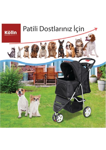 Kölln Evcil Hayvan Arabası Siyah – Katlanabilir, Fileli, Kedi ve Küçük Köpek Taşıma Puseti