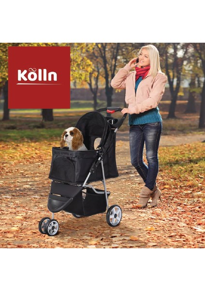 Kölln Evcil Hayvan Arabası Siyah – Katlanabilir, Fileli, Kedi ve Küçük Köpek Taşıma Puseti