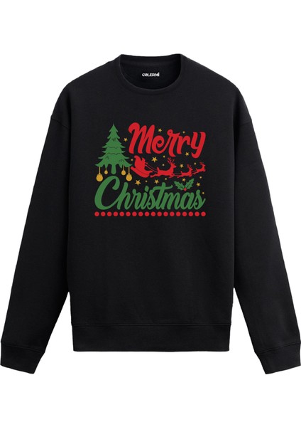 Merry Christmas Çam Ağacı Tasarım Baskılı Unisex Sweatshirt