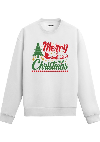 Merry Christmas Çam Ağacı Tasarım Baskılı Unisex Sweatshirt