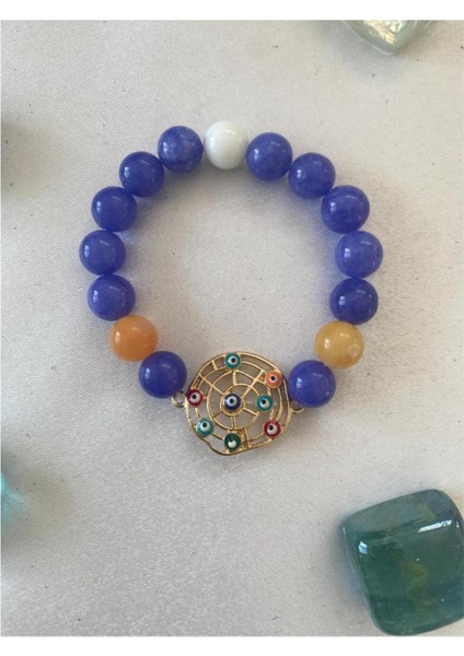 Nazar Boncuklu Yaşam Çiçeği Figürlü Doğaltaş Bileklik indirimleri