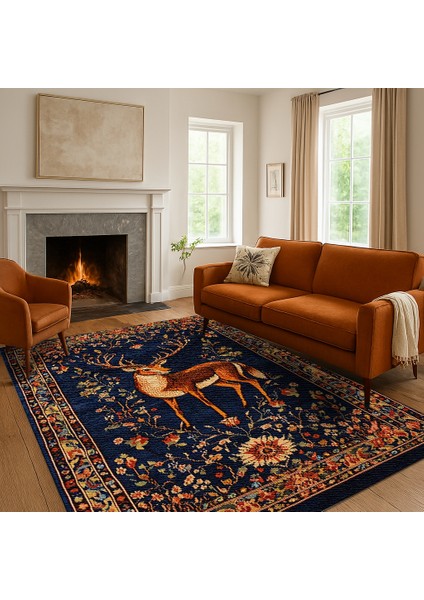 Hayvan Desenli Bohem Halı, Lacivert Zemin fiyatları