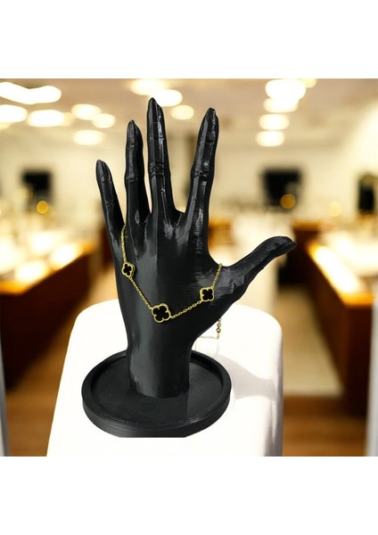 925 Ayar Gümüş Altın Kaplama Siyah Taşlı Şanslı Yonca Van Cleef Minimal Bileklik fiyatları
