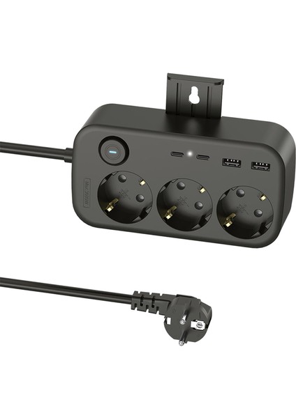 3’lü Akım Korumalı Priz | 2 USB + 2 Type-C Girişli | Anahtarlı ve Duvara Monte Edilebilir Uzatma Kablosu – Siyah fırsatları
