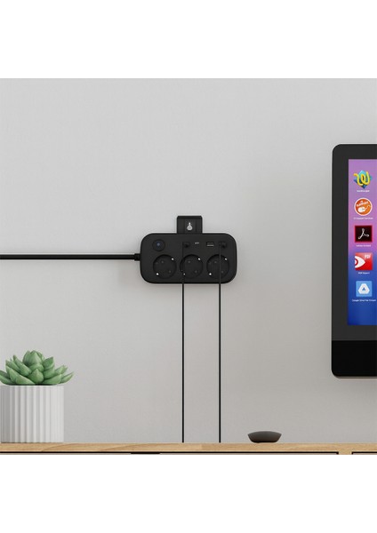 3’lü Akım Korumalı Priz | 2 USB + 2 Type-C Girişli | Anahtarlı ve Duvara Monte Edilebilir Uzatma Kablosu – Siyah