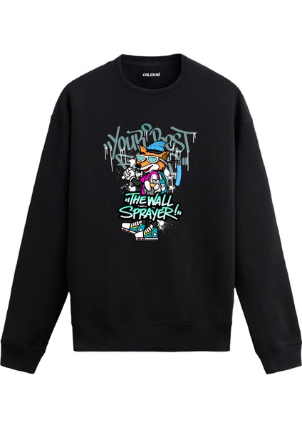 Grafiti Tilki Tasarım Baskılı Unisex Sweatshirt