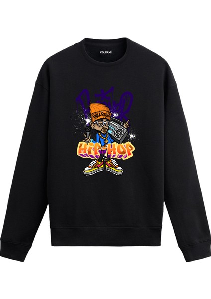 Hip-Hop Karakterli Graffiti Tasarım Baskılı Unisex Sweatshirt