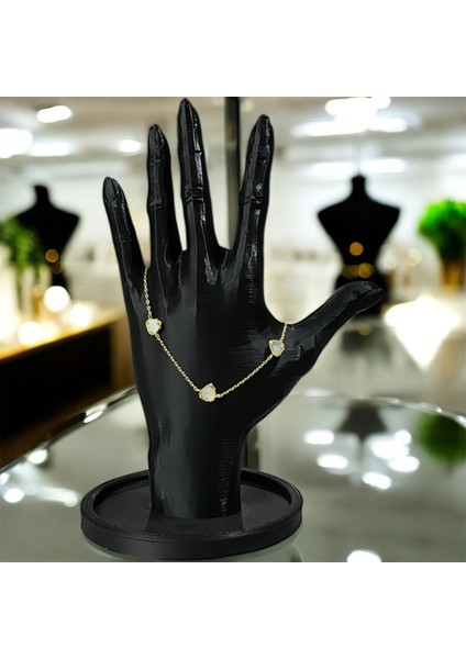 925 Ayar Gümüş Altın Kaplama Sedef Taşlı Kalp Şeklinde Van Cleef Bileklik