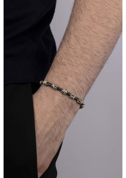 Hematit Geçişli Silindir Kesim Jasper Taşı Benekli Doğal Taş Erkek Bileklik