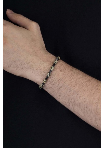 Hematit Geçişli Silindir Kesim Jasper Taşı Benekli Doğal Taş Erkek Bileklik fiyatları