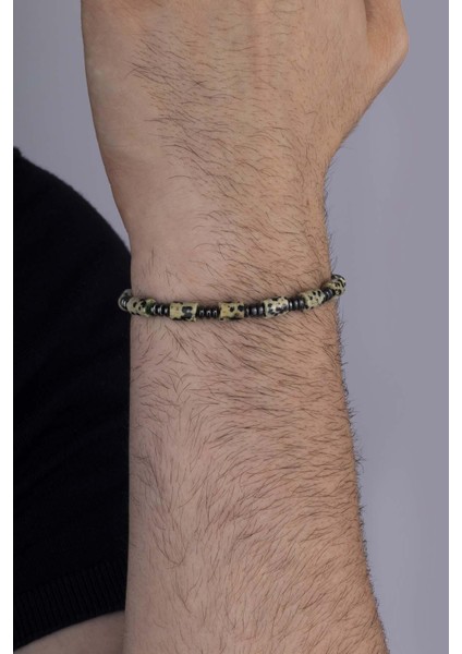 Hematit Geçişli Silindir Kesim Jasper Taşı Benekli Doğal Taş Erkek Bileklik modelleri