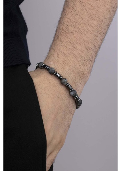 Gri Jasper Taşı Hematit Geçişli Doğal Taş Erkek Bileklik