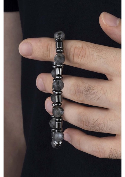 Gri Jasper Taşı Hematit Geçişli Doğal Taş Erkek Bileklik modelleri