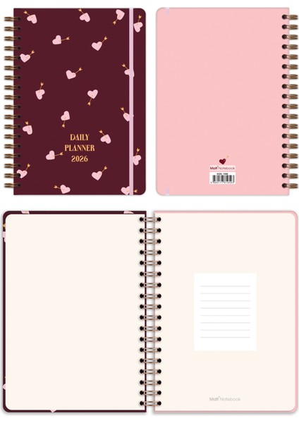 2026 Yılı Günlük Spiralli Ajanda 16X24 cm - 12 Aylık Kalpler fiyatları