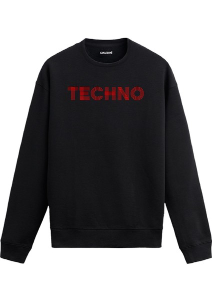 Techno Yazılı Tasarım Baskılı Unisex Sweatshirt